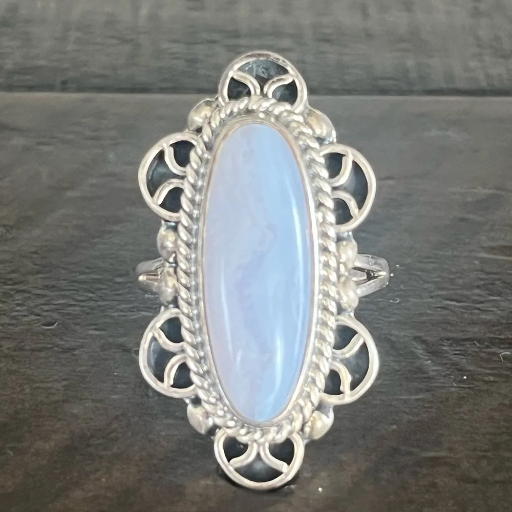 Southwest Sterling silver & blue lace agate ring- size 7 - Picture 6 of 12